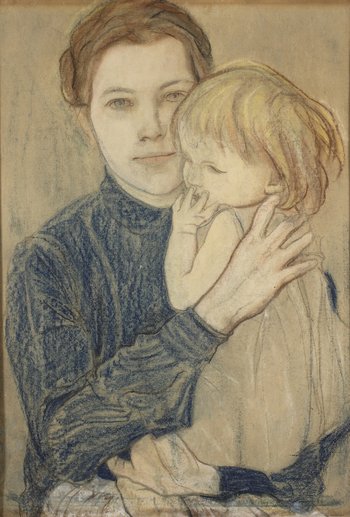 Portret Salomei Hankiewiczowej z córką Oleńką (Kobieta z dzieckiem, Kobieta z dziewczynką, Macierzyństwo), 1901